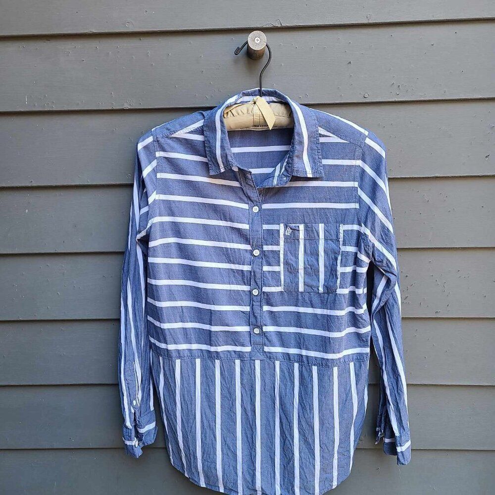 Abercrombie & Fitch Blue White Stripe Button Down Blouse Size Medium - Picture 7 of 10